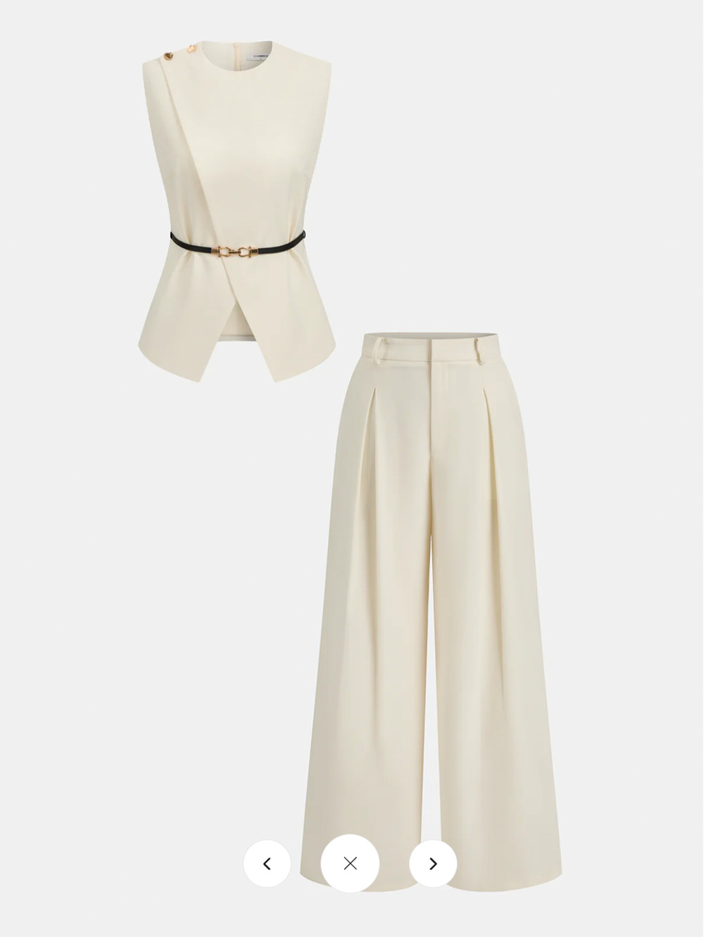 NWT Commense Sleeveless Belted Top & Pleated Pants Set Sz M